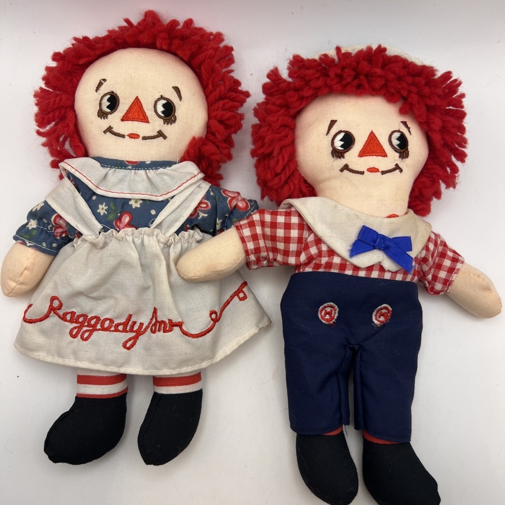 Vintage 1991 Applause Raggedy Ann and Andy 9" Cloth Doll Pair Matching Set 8533